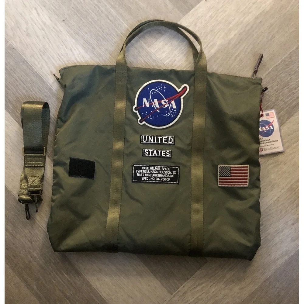 NASA Red Canoe Helmet Bag Patch Olive Green Unisex Large Tote Bag New W/Tags